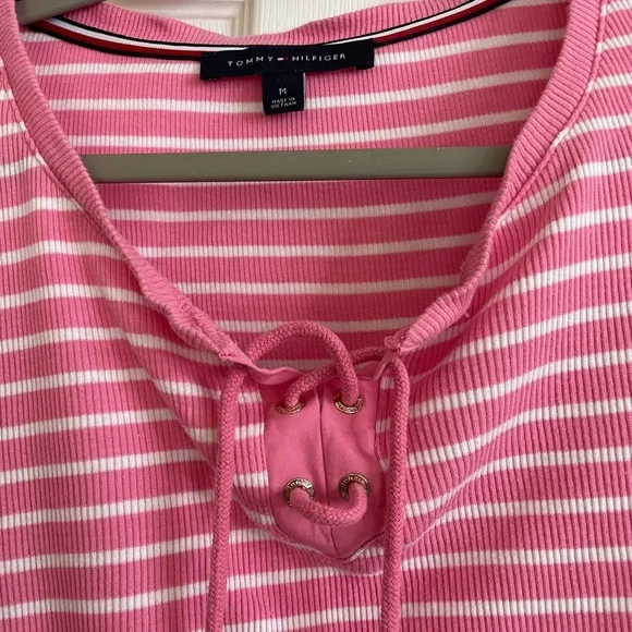 Tommy Hilfiger Womens Pink & White top with drawstring - Picture 3 of 4